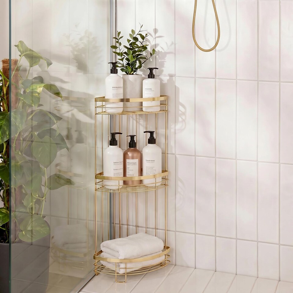 image 1 of OHS 3 Tier Shower Caddy Freestanding Bathroom Corner Shelf Organiser