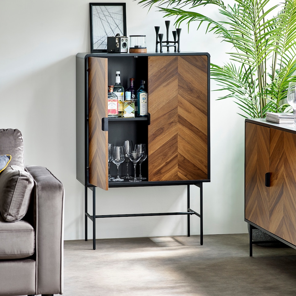 image 1 of Alvin Black and Natural Woodâ€‘Effect 2 Door Storage Cabinet