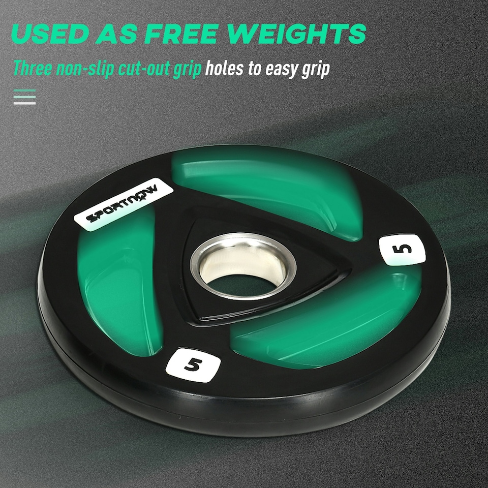 image 1 of SPORTNOW Two 5kg Olympic Weight Plates for Barbell, with Tri-Grips