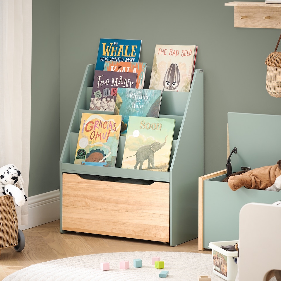 image 1 of SoBuy Children's Bookcase with Storage Chest, Light Green & Natural, 24.4 x 11.8 x 31.5 in, 16.9 kg - KMB95-GR