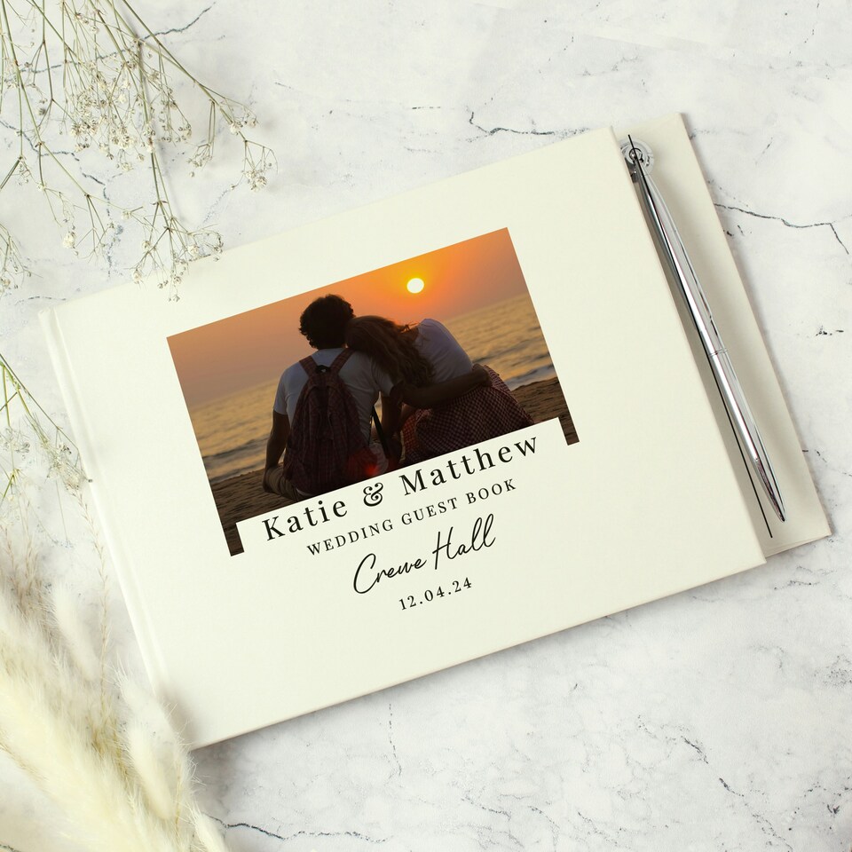 image 1 of Personalised Photo Upload Hardback Guest Book & Pen