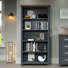 Dunkeld 5 Shelf Tall Bookcase - Midnight Blue Finish with Antique Waxed Hardwood Top and Practical Shelving | Blue | White Gloss | One Size | 1