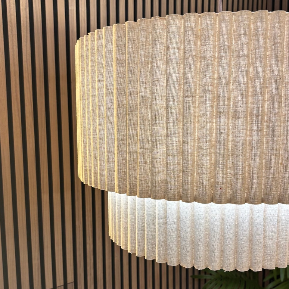 image 1 of CGC Allegra Extra Large Oatmeal Linen Two-Tier Scalloped Drum Lampshade