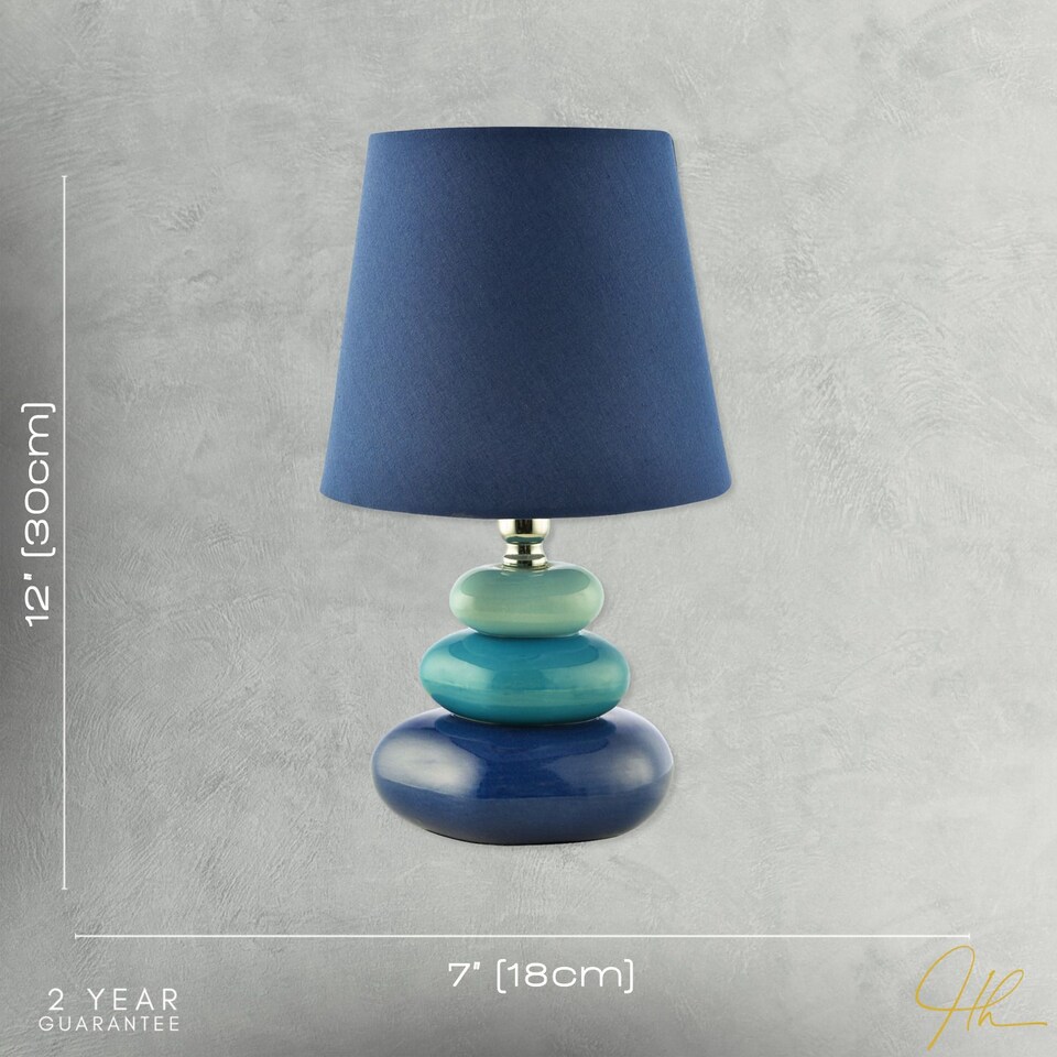image 1 of Ceramic Pebble Table Lamp with Midnight Blue Teal and Duck Egg Colours