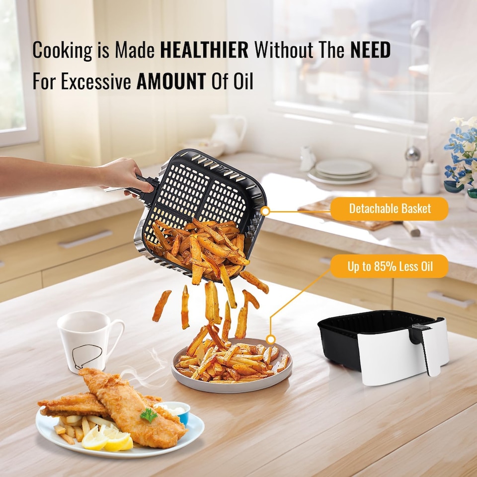 image 1 of 5.5L Digital Air Fryer with Timer and Low Fat Oil Free White