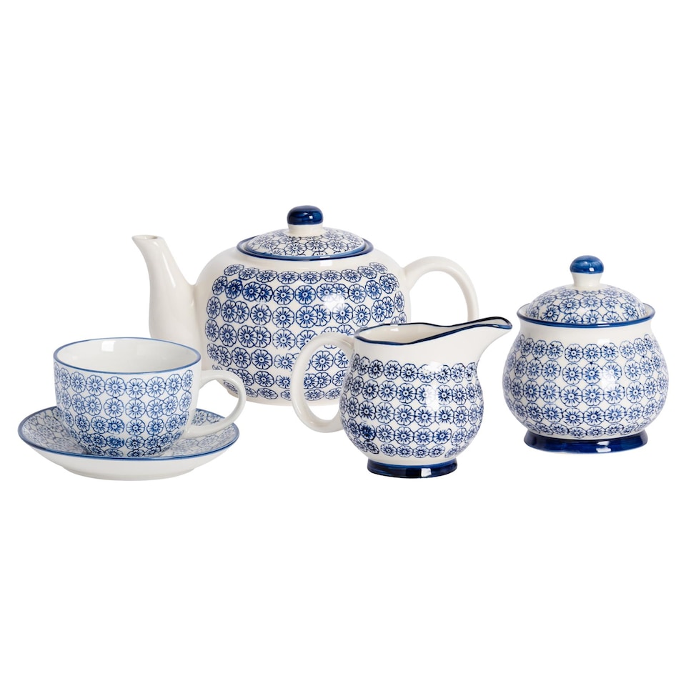 image 1 of Nicola Spring 15 Piece Hand-Printed Tea Set - Navy