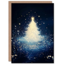 Greeting Card Bright White Tree Magical Forest Lake Night Blank For Him Or Her Art Xmas Christmas Card