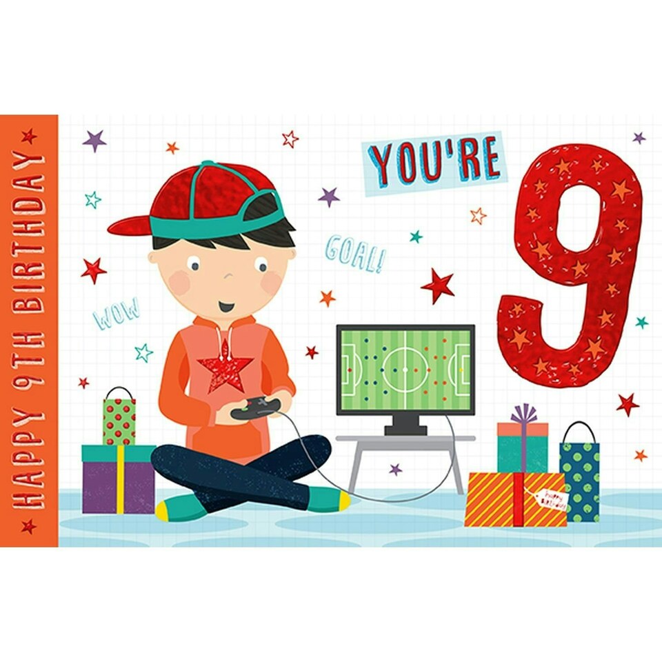 Words 'n' Wishes Traditional Age 9 Birthday Card for a Boy, Boys Gaming Birthday Card Ninth Birthday, Multi-Coloured