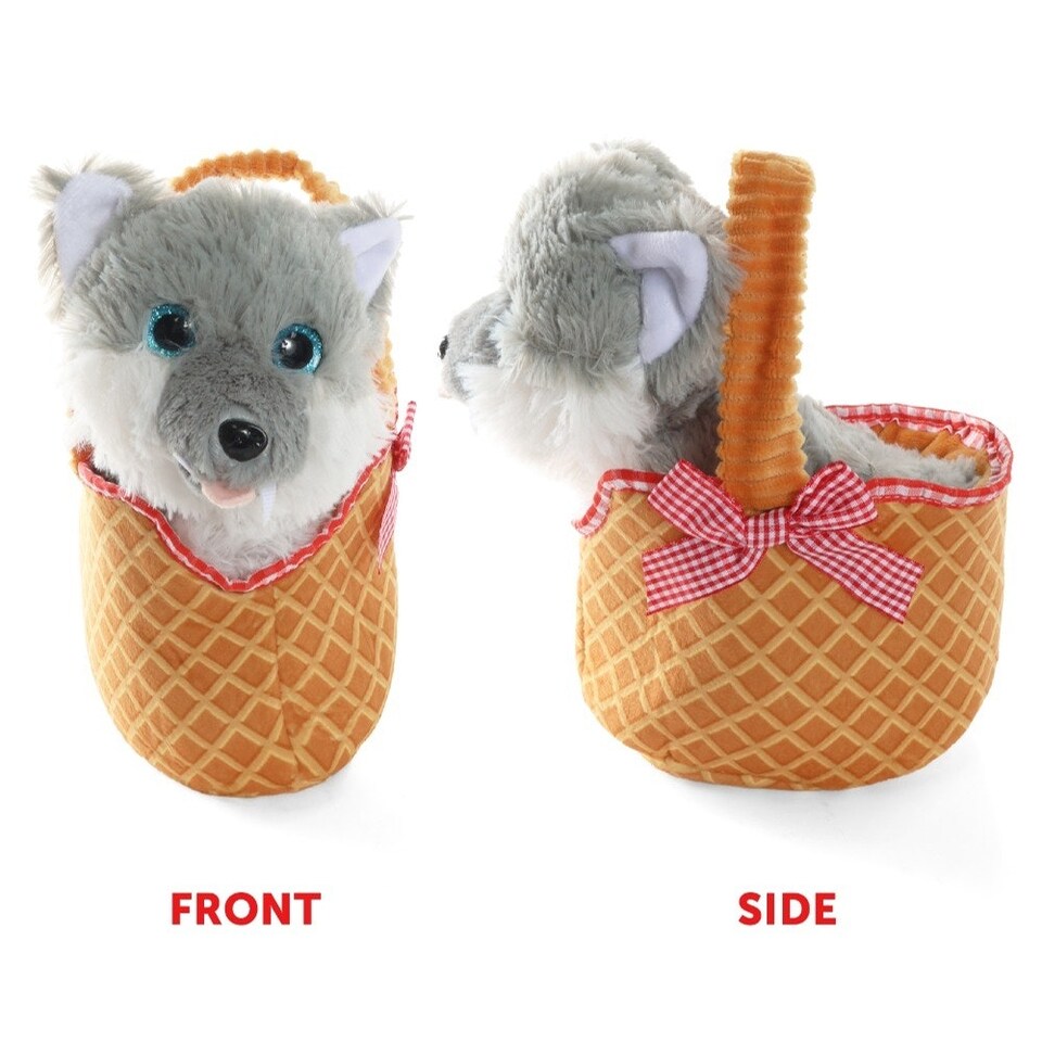 image 1 of Soft Gingham Basket & Wolf Set Grey | One Size