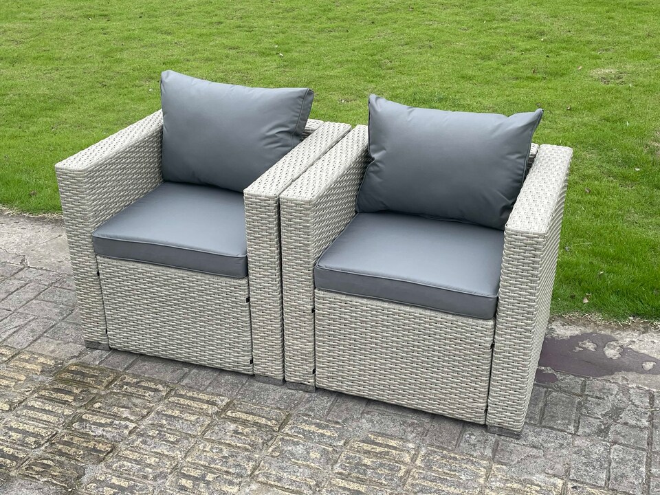 image 1 of Fimous Wicker Rattan Garden Furniture Sofa Sets Outdoor Patio Coffee Table With Stools light grey