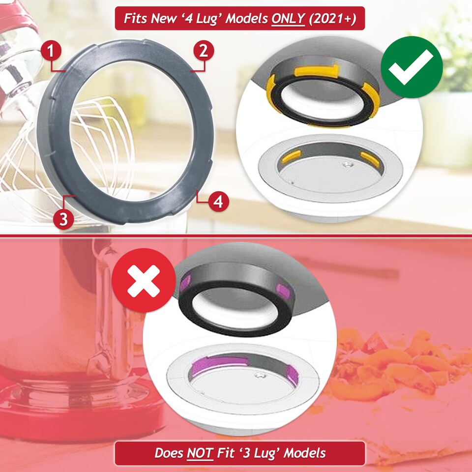 image 1 of SPARES2GO Bowl Ring Nut for Kenwood KMIX KMX75 KMX750 KMX754 KMX760 KMX761 KMX770 Stand Mixer (4 Lugs)