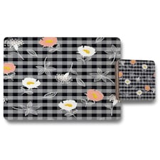 blooming hand drawn orange and white flowers (Placemat & Coaster Set)