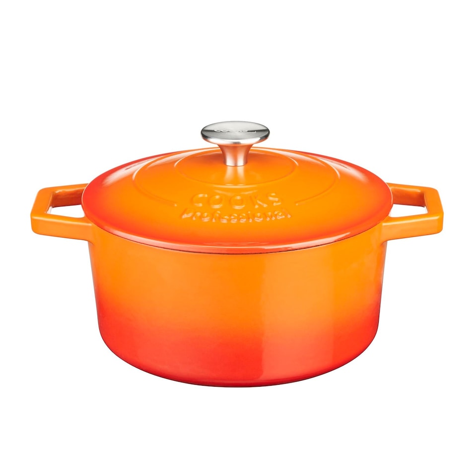 image 1 of Cooks professional Cast Iron Casserole Dish 20cm - Ovenproof Pan with Lid | Orange | Orange