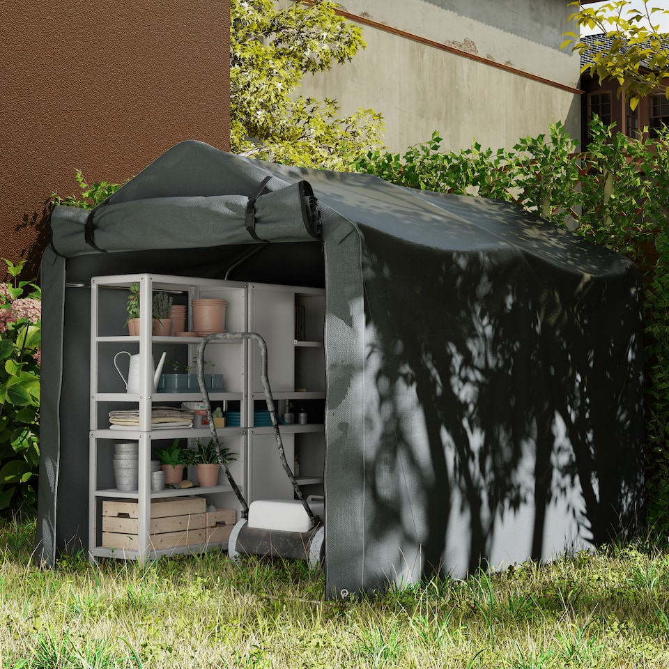 image 1 of Outsunny Garden Tool Storage Shed with Roll-up Zipper Door, Dark Grey