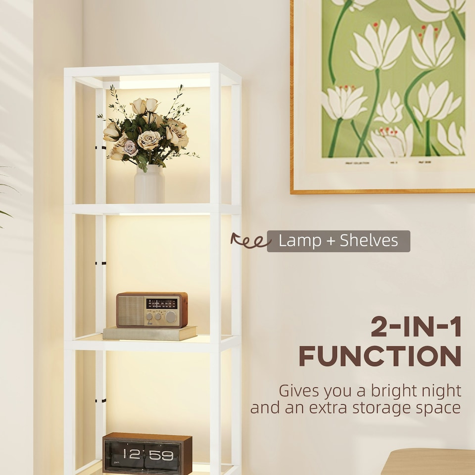 OUTON Floor Lamp With Shelves, LED Column Modern Floor Lamp With USB