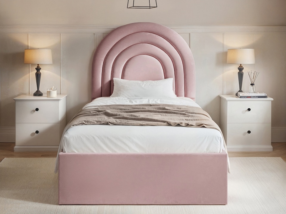 image 1 of Flair Ava Single Ottoman Bed Pink Velvet