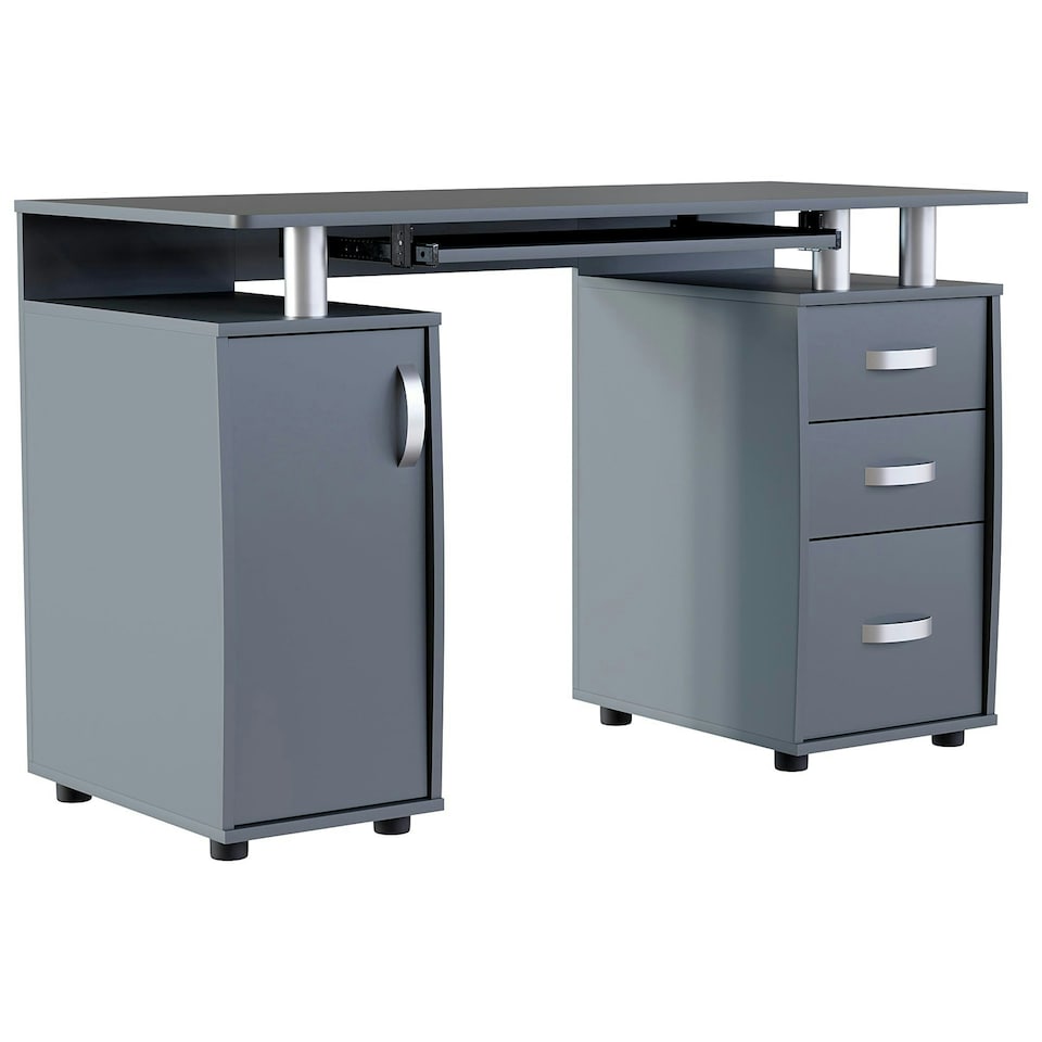 image 1 of Vida Designs Otley 3 Drawer Computer Desk Home Office Workstation, Grey