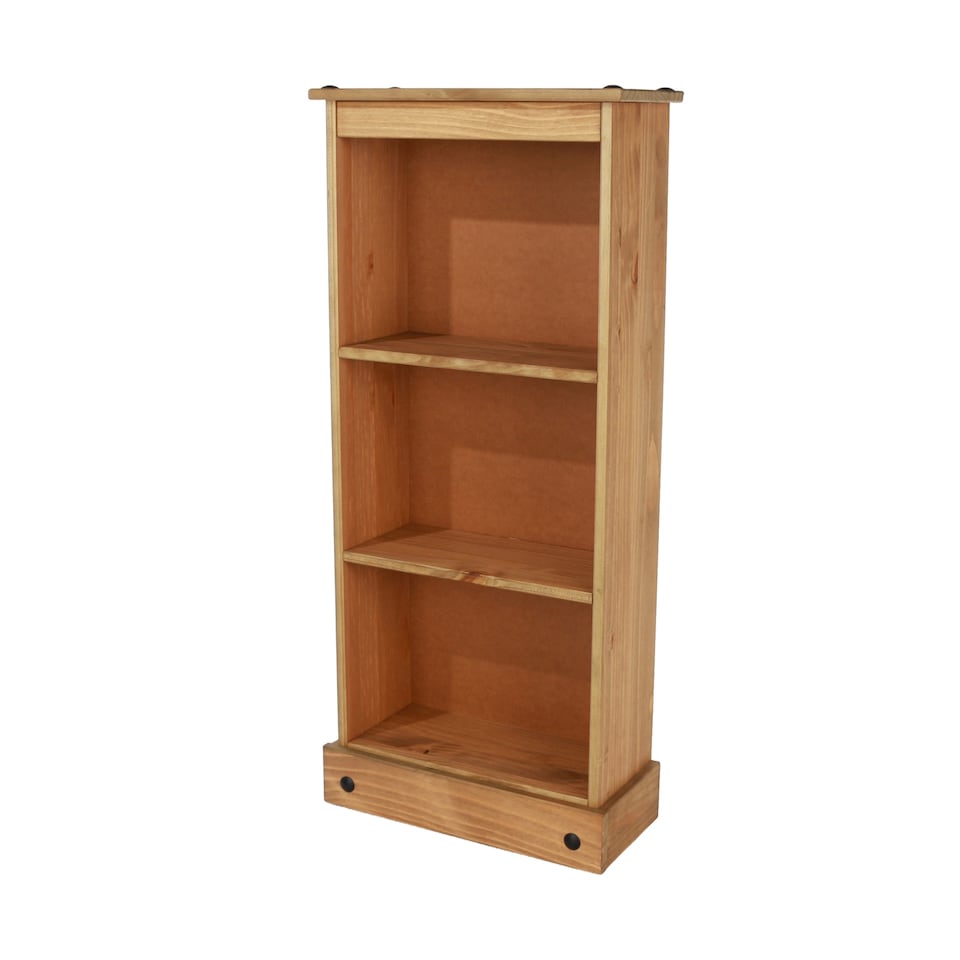 image 1 of Premium Corona 3-Shelf Low Narrow Bookcase - Solid Pine Construction with Wax Finish and Antique Wax Top | Brown | Antique Waxed Pine | One Size | 1