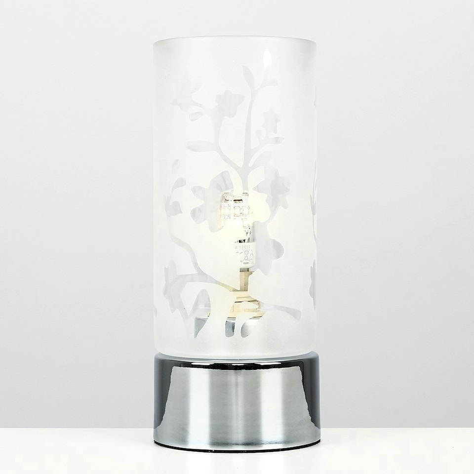image 1 of ValueLights Modern Floral Design Glass And Polished Chrome Touch Bedside Table Lamp