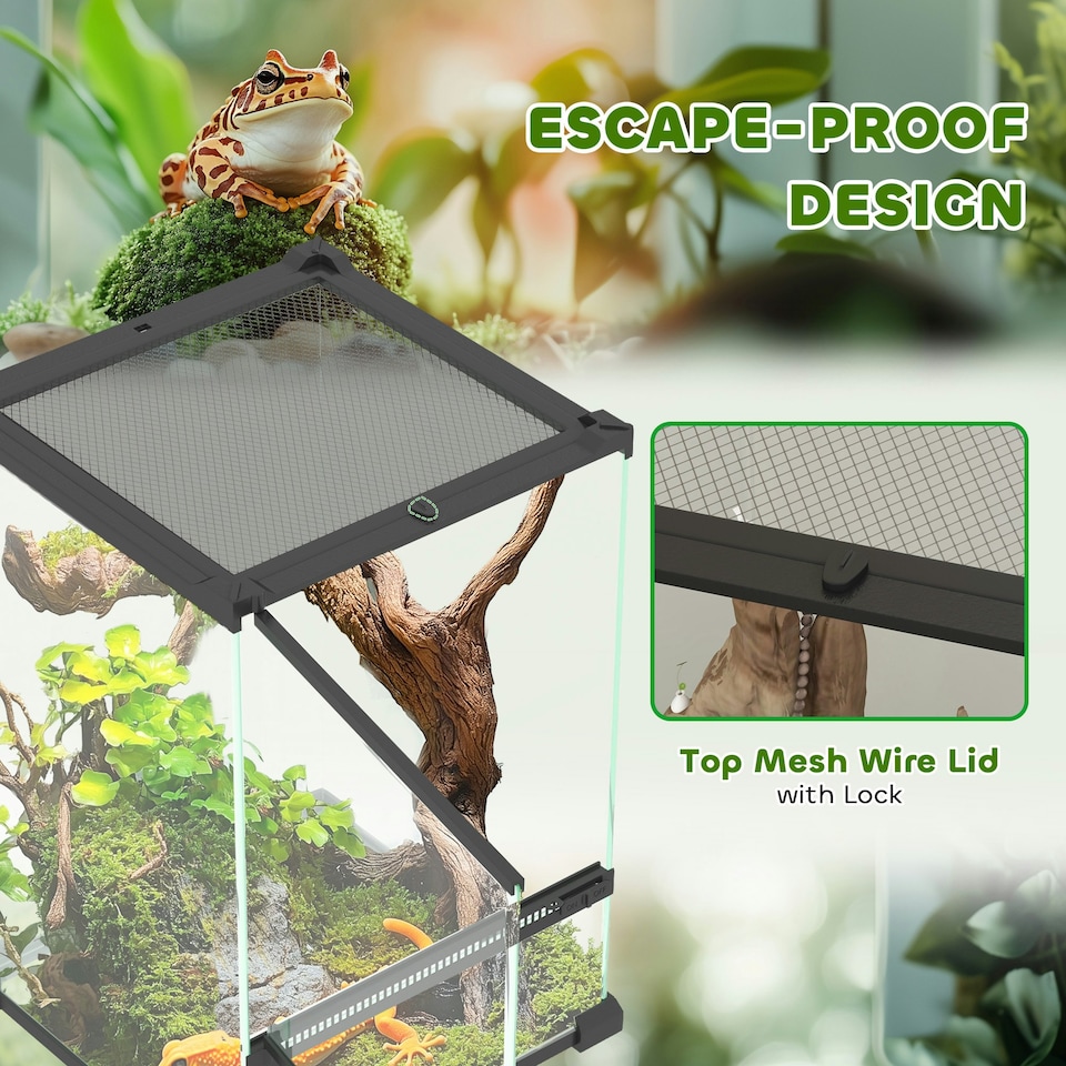 image 1 of PawHut Glass Reptile Terrarium, 12L Vivarium for Lizards, Frogs, Snakes, Turtles