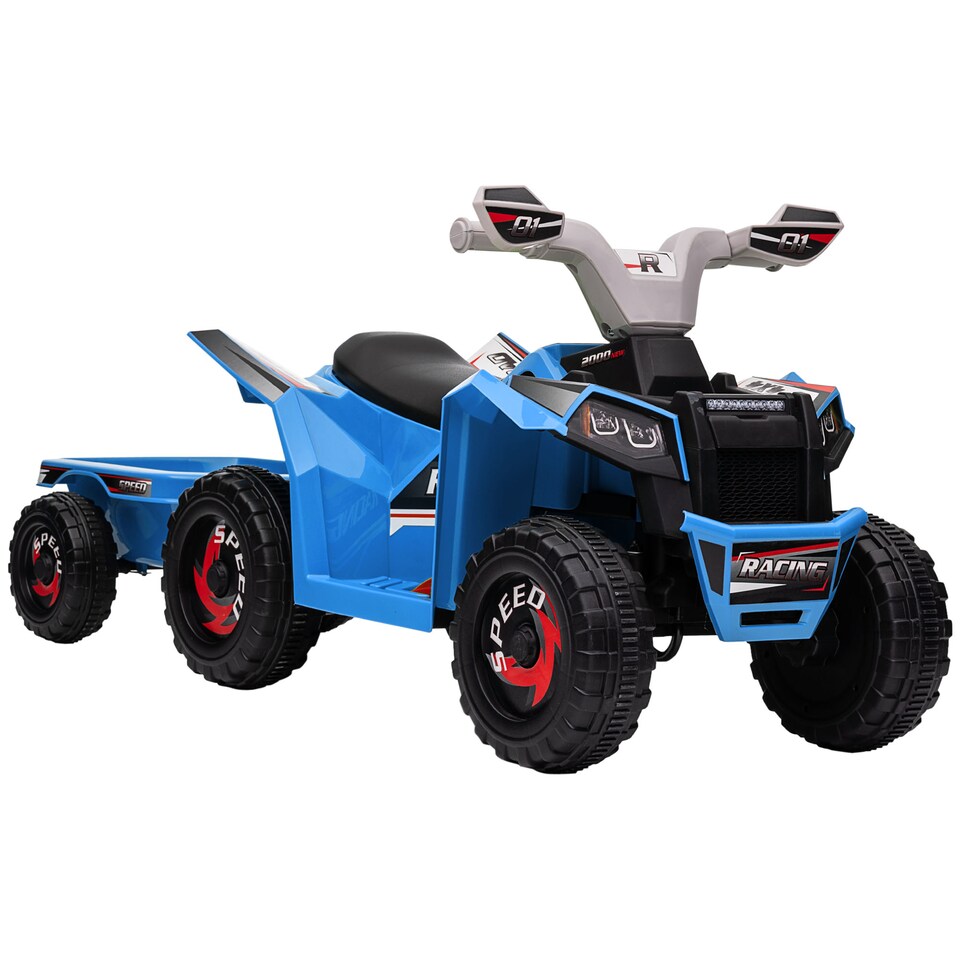 image 1 of HOMCOM Electric Quad Bike, 6V Kids Ride On All-Terrain with Back Trailer for Ages 18-36 Months - Blue