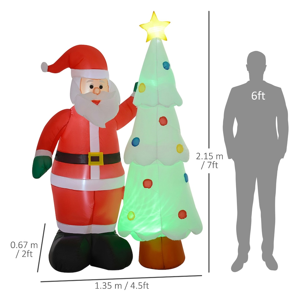 image 1 of Outsunny 7ft Christmas Inflatable Decoration Santa Claus and Christmas Tree
