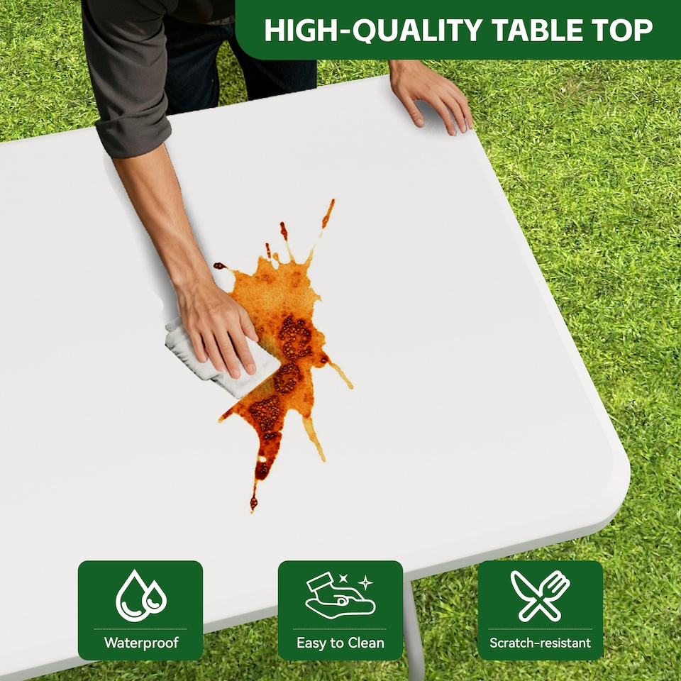 image 1 of 6ft Folding Table heavy duty Outdoor and Indoor use Garden Camping Event Table White | White | White