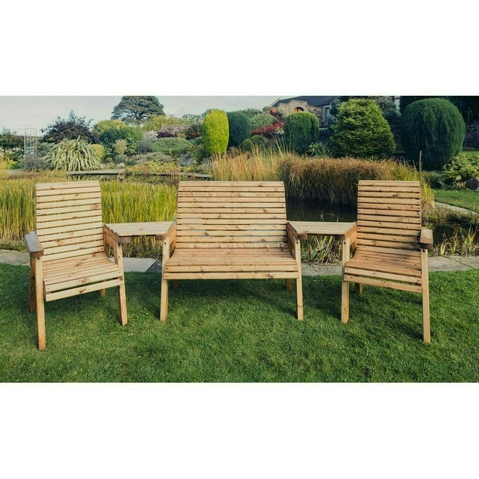 image 1 of Valley 4 Seat Set 1X2B 2XC Angled Tray - Timber - L100 x W310 x H95 cm - Fully Assembled - Set of Waterproof Cushions Included