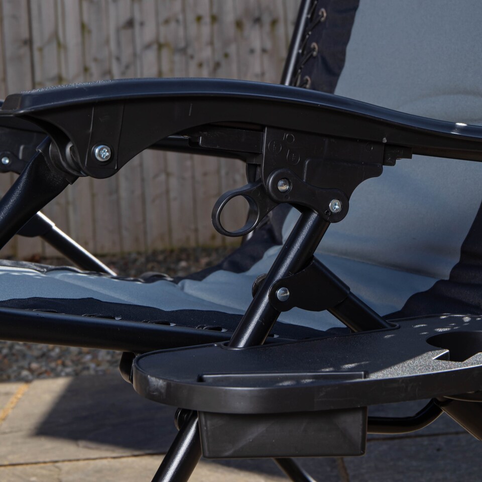image 1 of Set of 2 Luxury Padded Multi Position Zero Gravity Garden Relaxer Chair Lounger in Grey & Black
