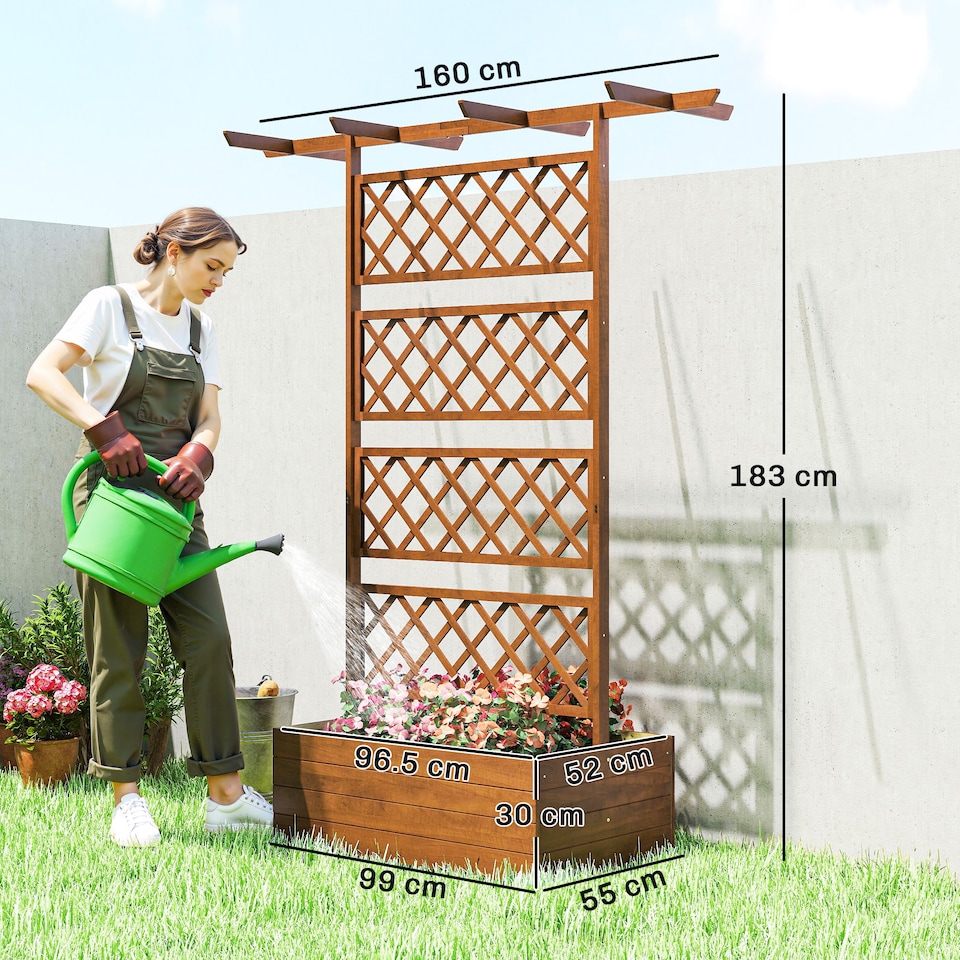 image 1 of Outsunny Wooden Trellis Planter, Raised Garden Bed for Climbing Plants, Natural
