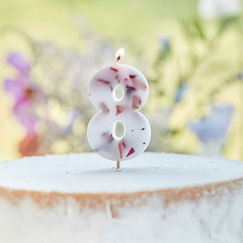 image 1 of Pressed Petal Number 8 Shaped Candle