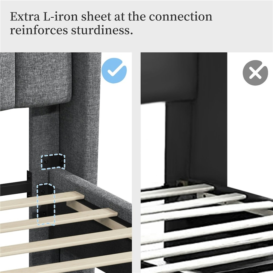 image 1 of Yaheetech 150 cm W × 200 cm L Upholstered Bed Frame with Wing Side Light Grey