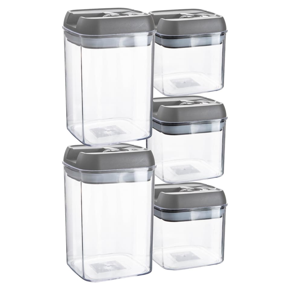 image 1 of Argon Tableware 5pc Food Storage Containers Set - Grey Airtight Plastic Storage Pantry Food Organiser with Flip Lock Lid 2 Sizes