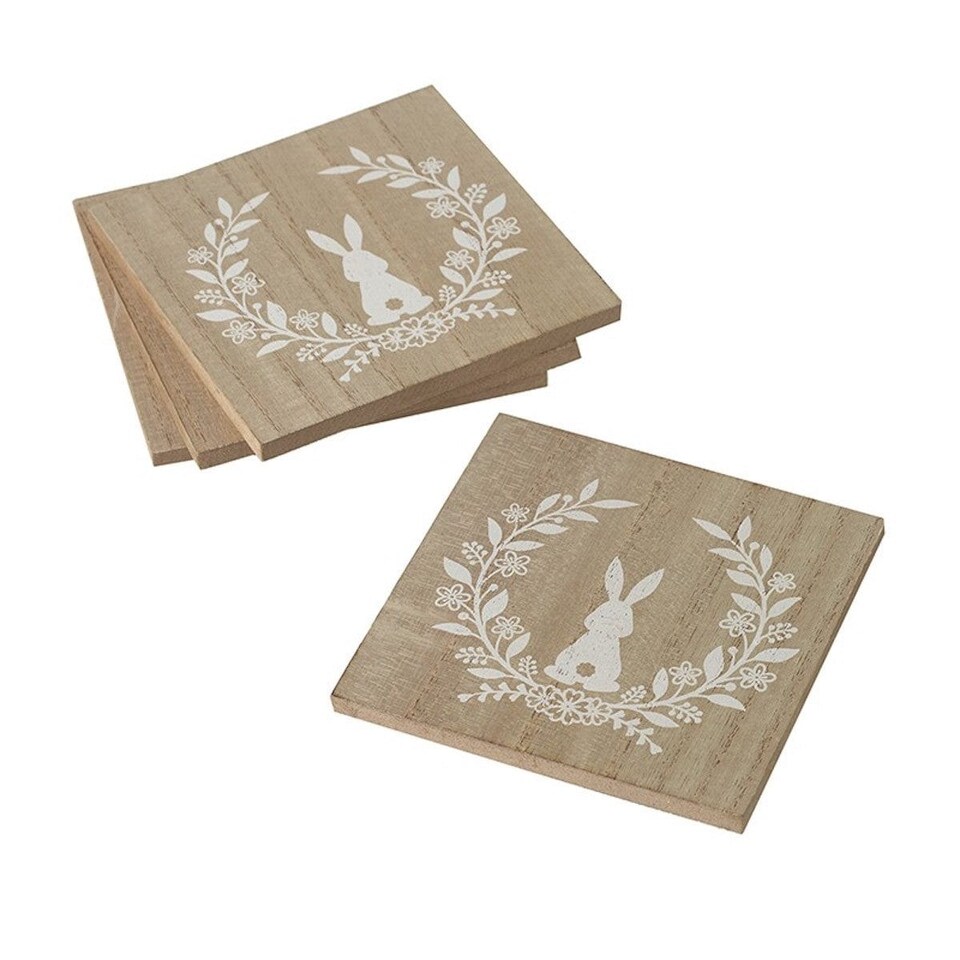 Heaven Sends Wooden Easter Rabbit Coaster Set of Four