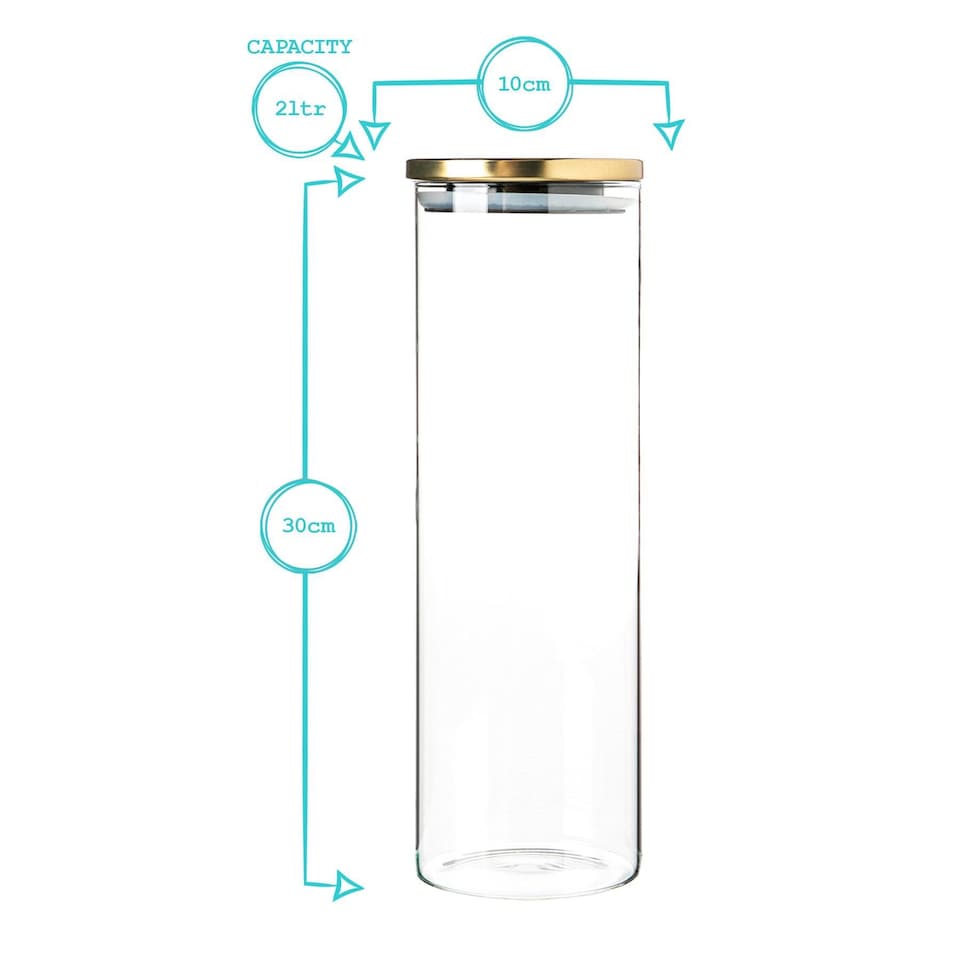 image 1 of Argon Tableware Glass Storage Jars - Gold Lid - 2 Litre - Modern Round Scandi Organisation Container Glass Jar - Set of 6
