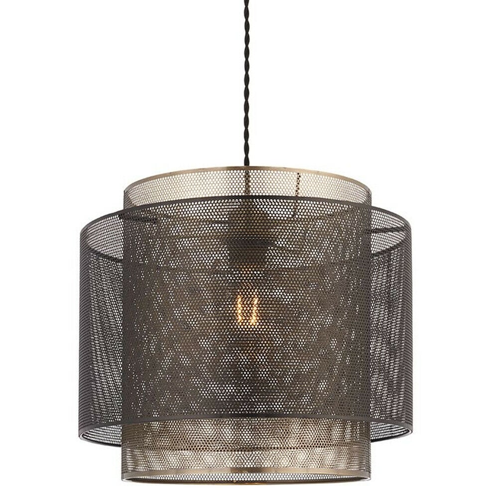 Loops Hanging Ceiling Pendant Light 250mm Matt Black & Antique Brass Metal Mesh Shade