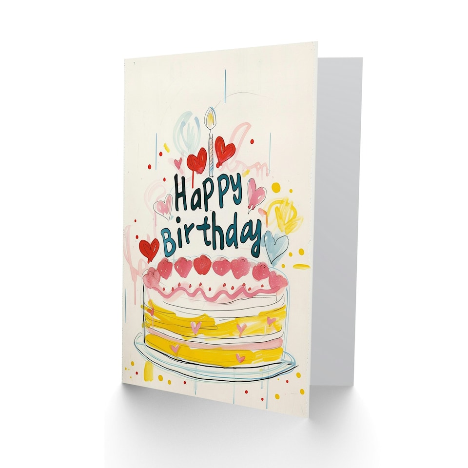 image 1 of Bright Love Heart Cake Illustration Woman Her Birthday Card