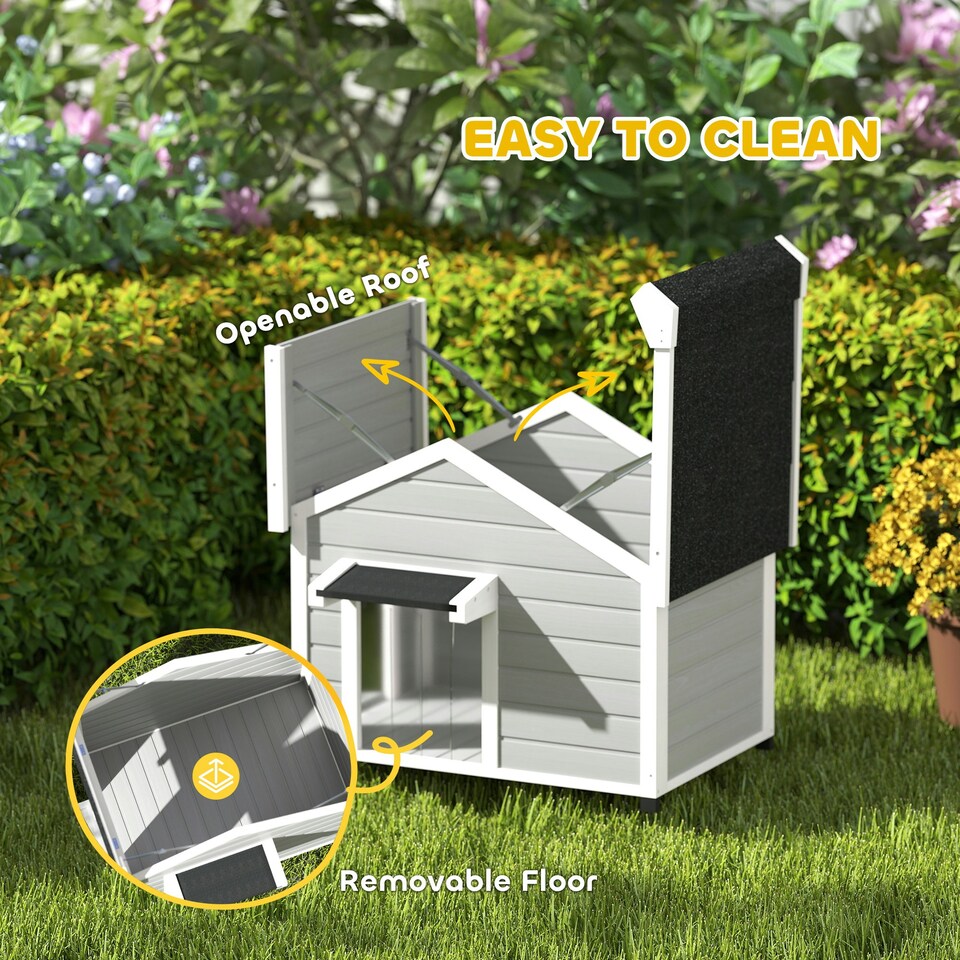 image 1 of PawHut Wooden Dog house with Openable Roof, Removable Floor, Light Grey