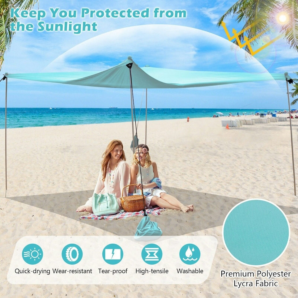 image 1 of COSTWAY Beach Canopy Shields 300 x 300 cm Tent Sun Shelter Green Green