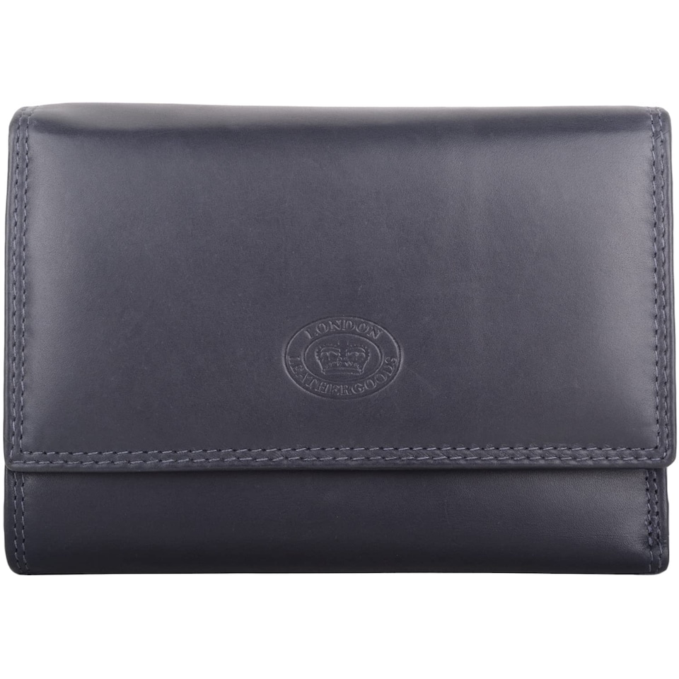 image 1 of London Leathergoods Womens Tri Fold Money Holder Magnetic Flap Purse Wallet | Blue | Navy