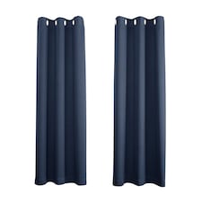 Cobalt Dusty Blue Blackout Thermal Eyelet Curtains - 46 x 63 Inch Drop - 2 Panel | Blue | One Size
