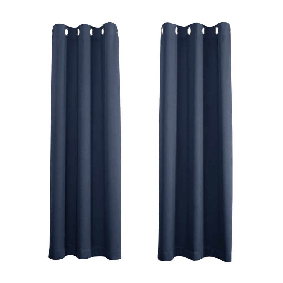image 1 of Cobalt Dusty Blue Blackout Thermal Eyelet Curtains - 46 x 63 Inch Drop - 2 Panel | Blue | One Size