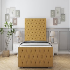 Sloomy Watson Mustard Plush Bed Frame With Mattress With 50" Upholstered Headboard 2'6 Small Single