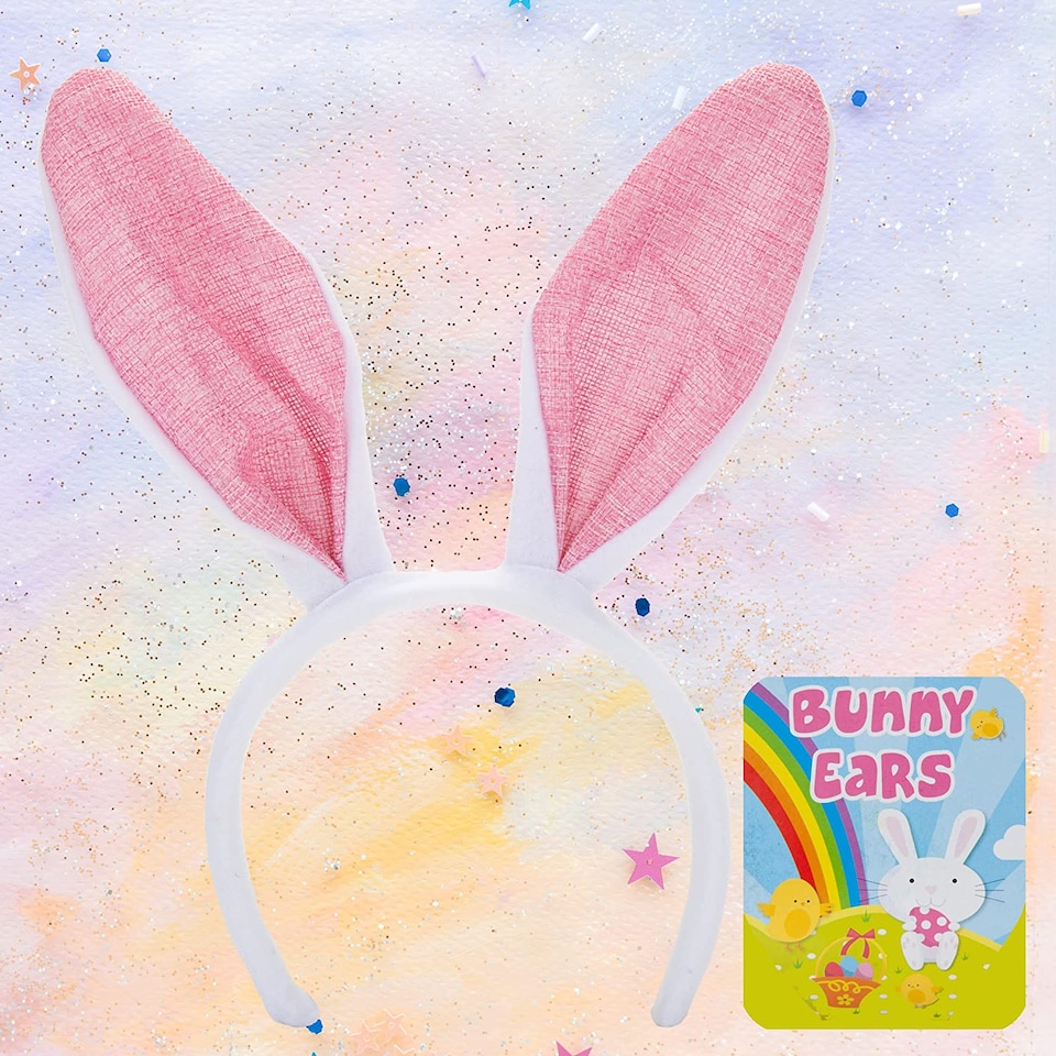 image 1 of PMS Easter Bunny Ear Headbands - 2 Pack, White Fabric Ears with Pink and Yellow Pastel Bands