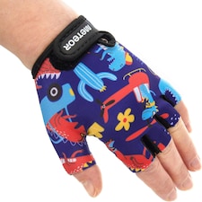 Meteor Kids Bike Gloves – Breathable, Non-Slip, Padded for Comfort & Safety | Multi | Dino 2 | M