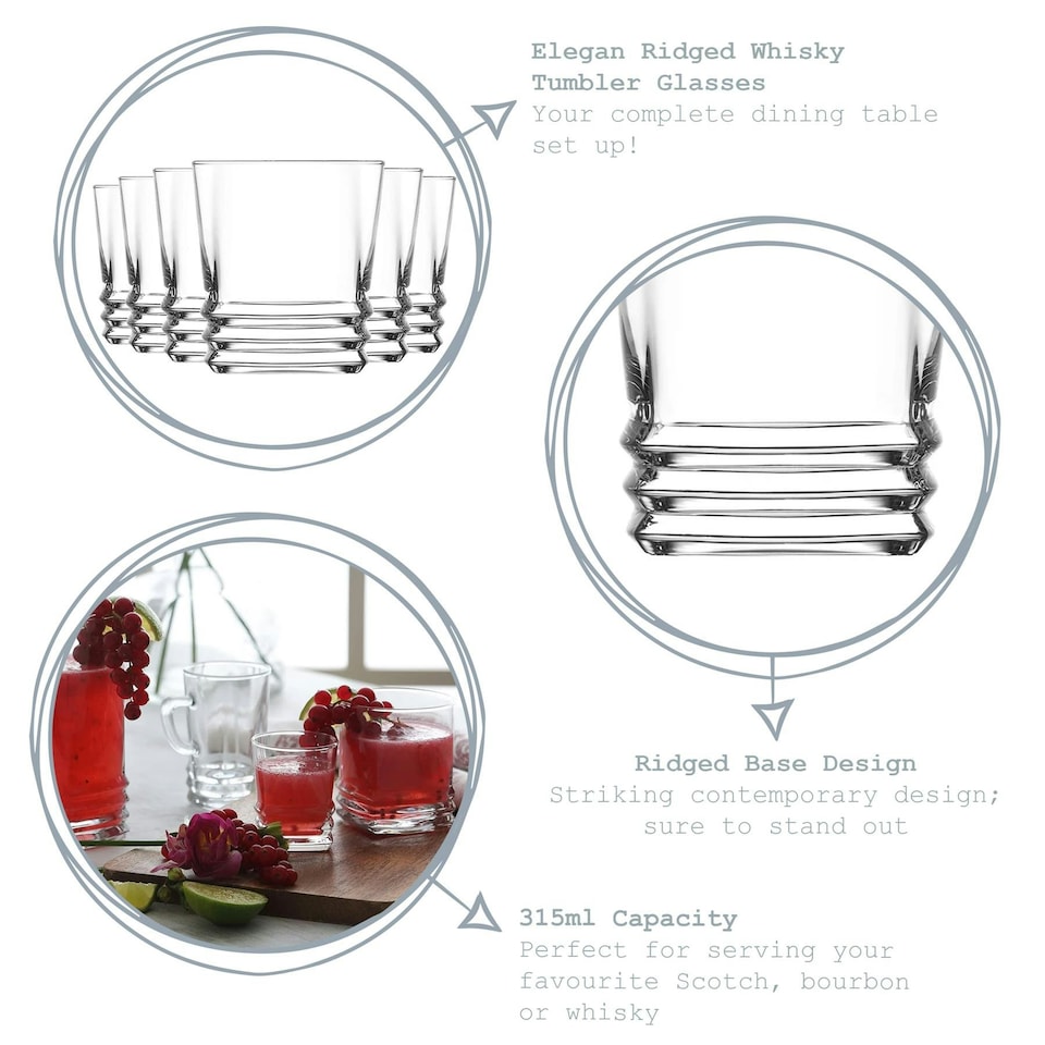 image 1 of LAV Elegan Whisky Glasses - 315ml - Clear - Pack of 6 Clear