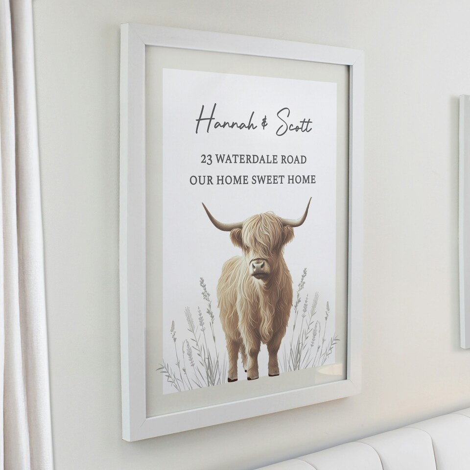 image 1 of Personalised Highland Cow White Poster Frame White | One Size