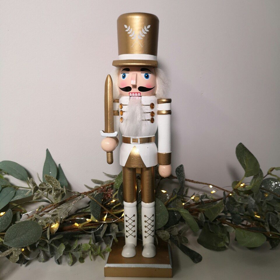 image 1 of 30cm Wooden Christmas Nutcracker Soldier Decoration with White Body and Shoes