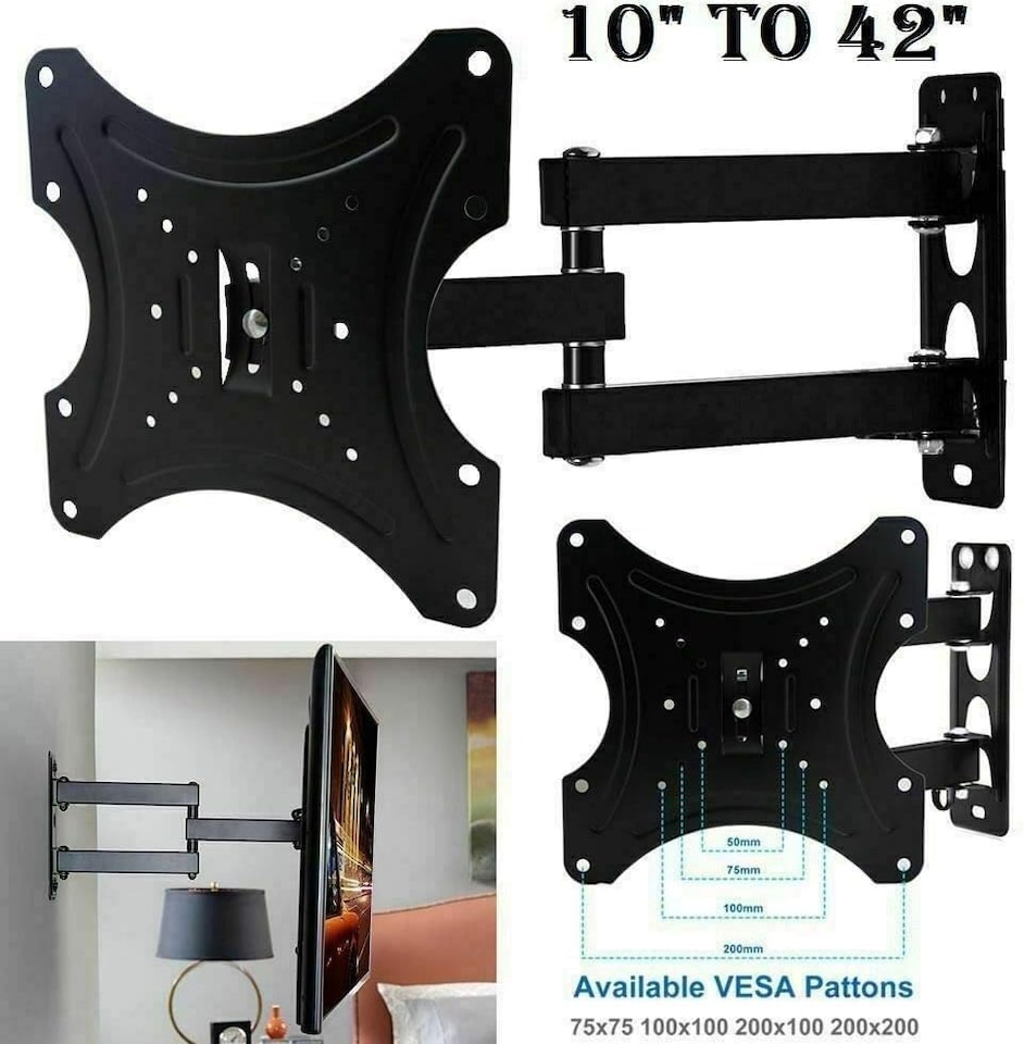 image 1 of Tilt Swivel TV Wall Mount Bracket 10-42 inch VESA 75x200mm Full Motion Articulating Arm Brackets Heavy Duty Load Capacity 30kg