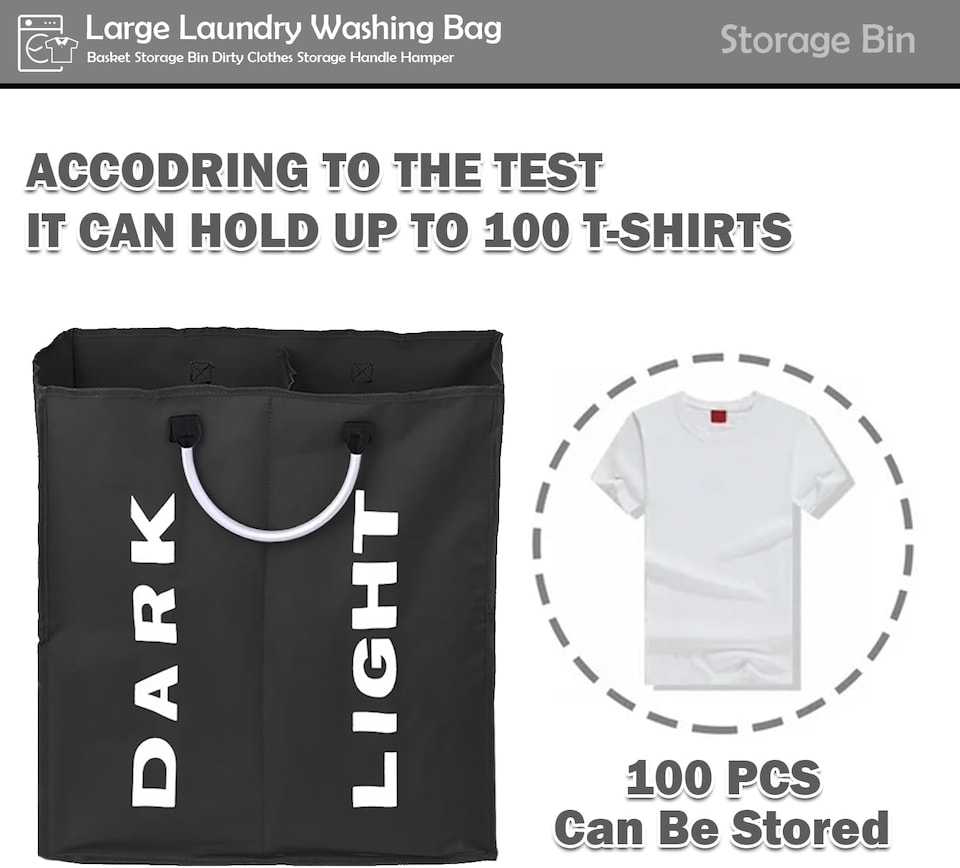 image 1 of Double Collapsible Laundry Basket Bag Divided Clothes Hamper with Handles Foldable Washing Basket for Laundry Sorting Storage